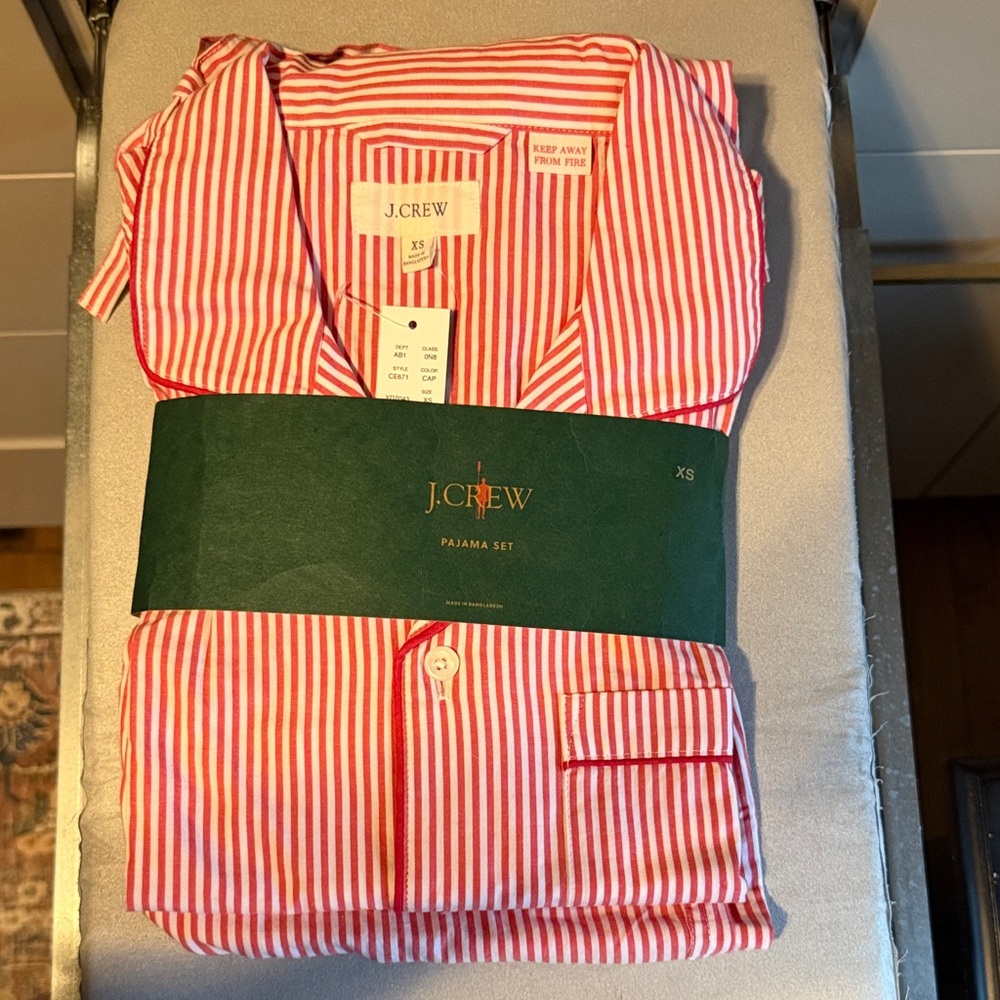 J. Crew Men's Red and White Striped Cotton Pjs XS